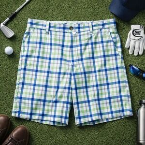 d Golf Performance Plaid Shorts Mens 36 Lightweight Stretch Casual Summer